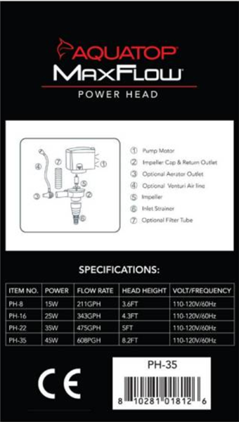 Aquatop MaxFlow Power Head PH22 - 475gph