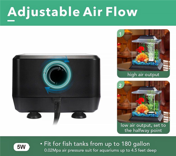 Hygger Adjustable Eco Air Pump w/ 2 Ports HG981-5W