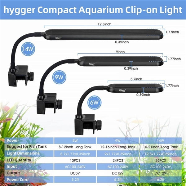Hygger Clip-On Aquarium LED Light - HG033-9W