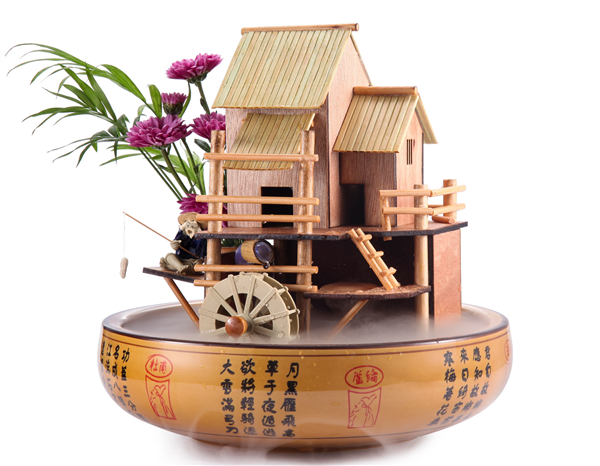 Lifegard 10" Bamboo House Fountain with Decorative Pot