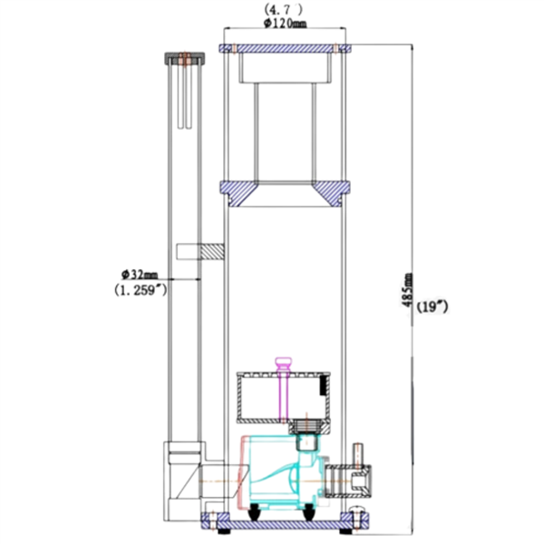 Reef Octopus Octo Classic CLSC-110-SS 4.7" Space Saver Skimmer Dim: 7.9" x 6.1" x 19.1"