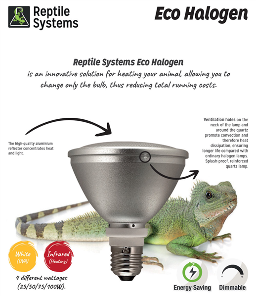 Reptile Systems Eco Halogen Lamp Kit 75 Watt White