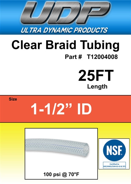 UDP Braided Vinyl Tubing - 1-1/2" ID x 2" OD - 25 Ft. Box