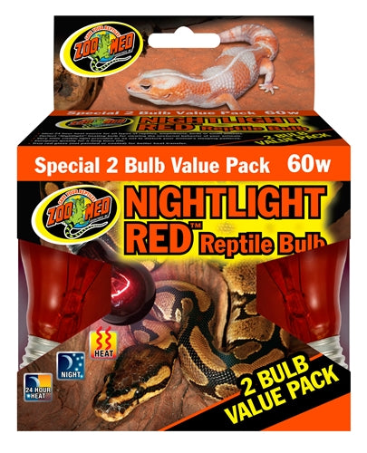 ZooMed Nightlight Red Reptile Bulb Value Pack (2 Pack) 60 Watt